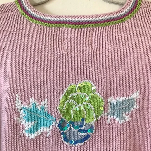 Handknits by Storybook Knits Sequin Peonies Embroidered Cardigan Cottagecore 1X - Picture 14 of 16